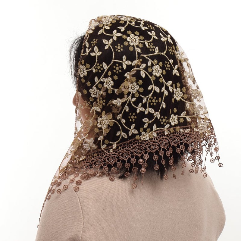 BLESSUME Medieval Headscarf Wimples Women Triangle Veil Classic Mantilla Soft Lace Chapel Veil - Image 4